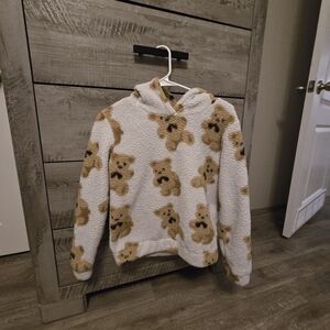SHEIN Fuzzy Beige and White Hoodie